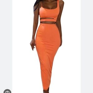 Orange Sleeveless Cutout Set